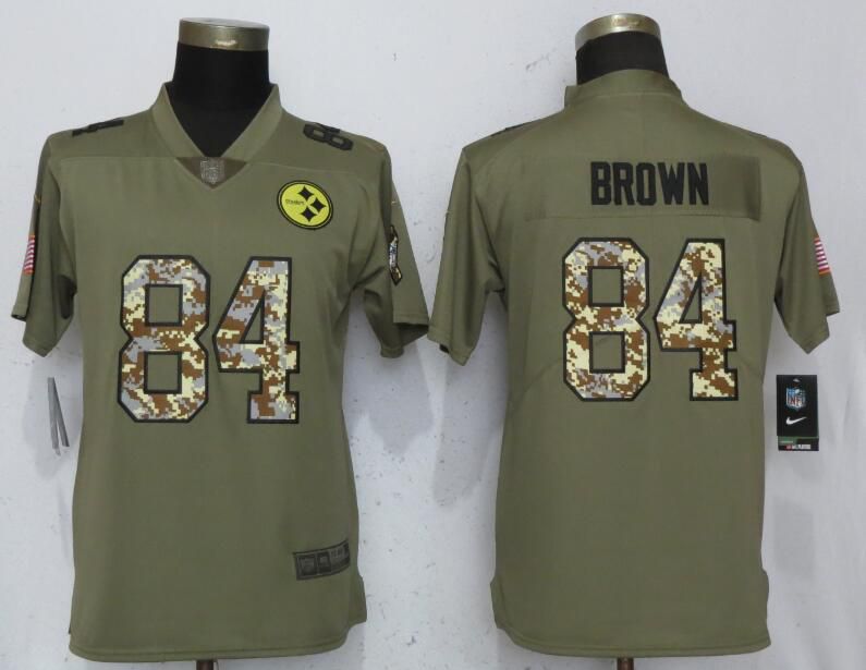 Women Pittsburgh Steelers #84 Brown Olive Camo Carson Nike Salute to Service Player NFL Jerseys->women nfl jersey->Women Jersey